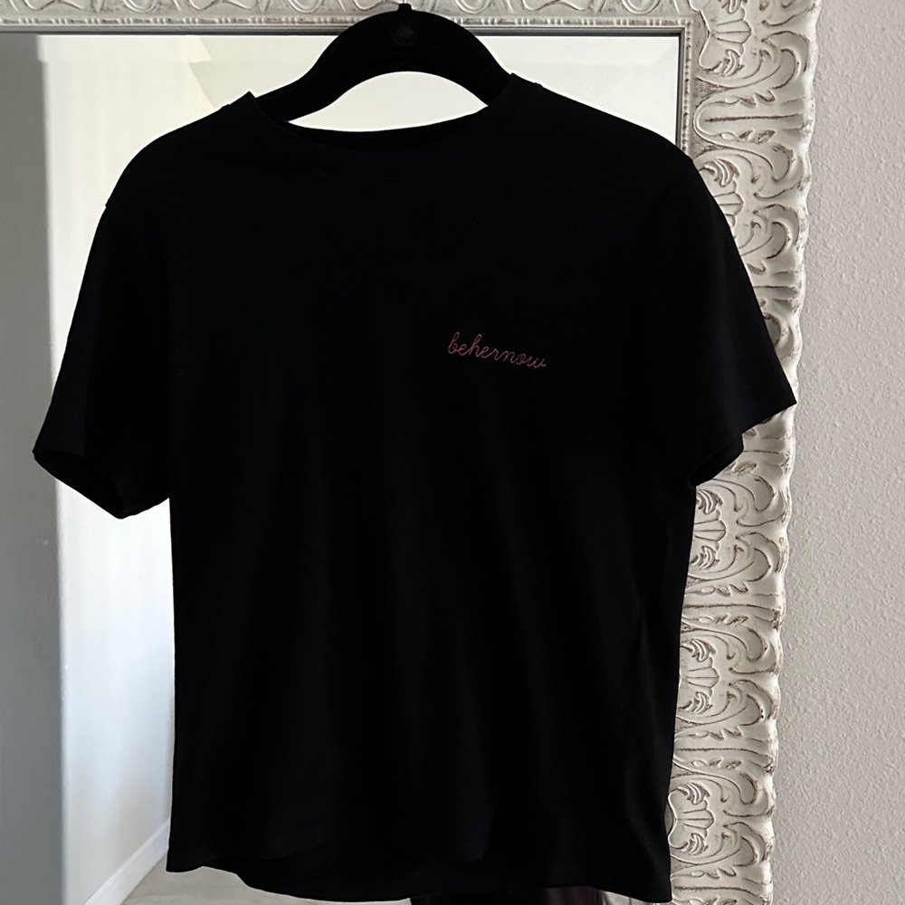 Sezane Black Short Sleeve Tee with Script Logo